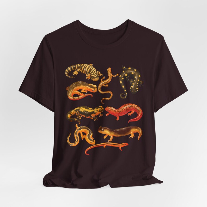All Salamanders T-Shirt, Cottagecore Clothing, Watercolor Cute Salamander, Cozy Amphibian Shirt, Exotic Animal Lover Gift, Tiger Salamander Oxblood Black