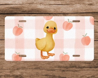 Duck Front License Plate, Peaches Picnic Dug Car Tag, Cottagecore Duck Car Acccesories, Cute Duck License Plate for Women