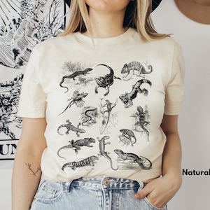 Lizard Tee Vintage Sketch Drawings - Naturecore Aesthetic Clothing Wardobe - Reptile Cottagecore Shirt - Adult Bearded Dragon Shirts