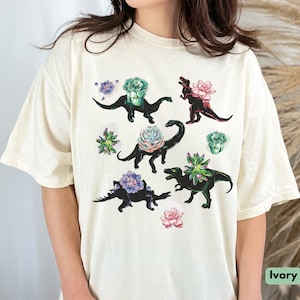 Comfort Colors Aesthetic Dinosaurs Shirt | Floral T-Rex Brontosaurus Stegosaurus Trendy Apparel | Cute Dino Shirt for Aunt Wife Daughter Mom
