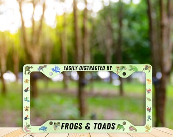 Frogs & Toads License Plate Frame, Easily Distracted By Frogs and Toads, Amphibian Enthusiast Gifts Idea, Green Frog Tree Frog Poison Frogs