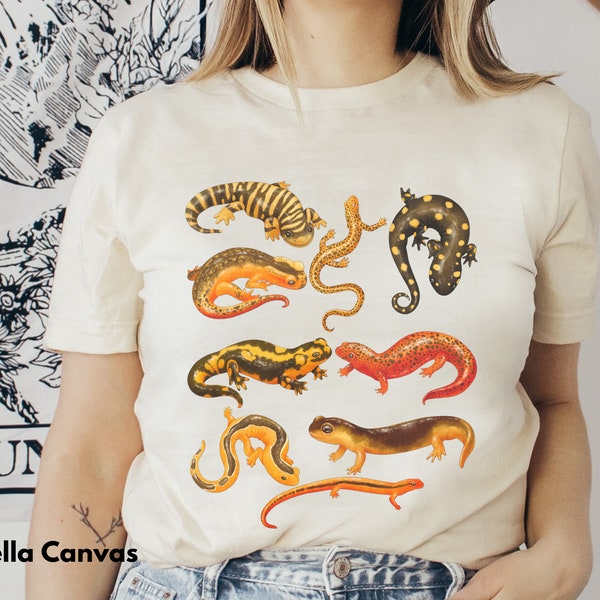 All Salamanders Tee for amphibian lovers, Cottagecore Clothing, Watercolor Cute Salamander, Comfy Amphibian Shirts, Exotic Animal Gifts