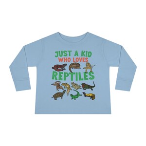 Toddler Reptile Shirts, Long Sleeve Lizard Shirts Just A Kid Who Loves Reptiles Shirts - Kids Youth Sizing - Reptile Lover Child T-Shirts Light Blue