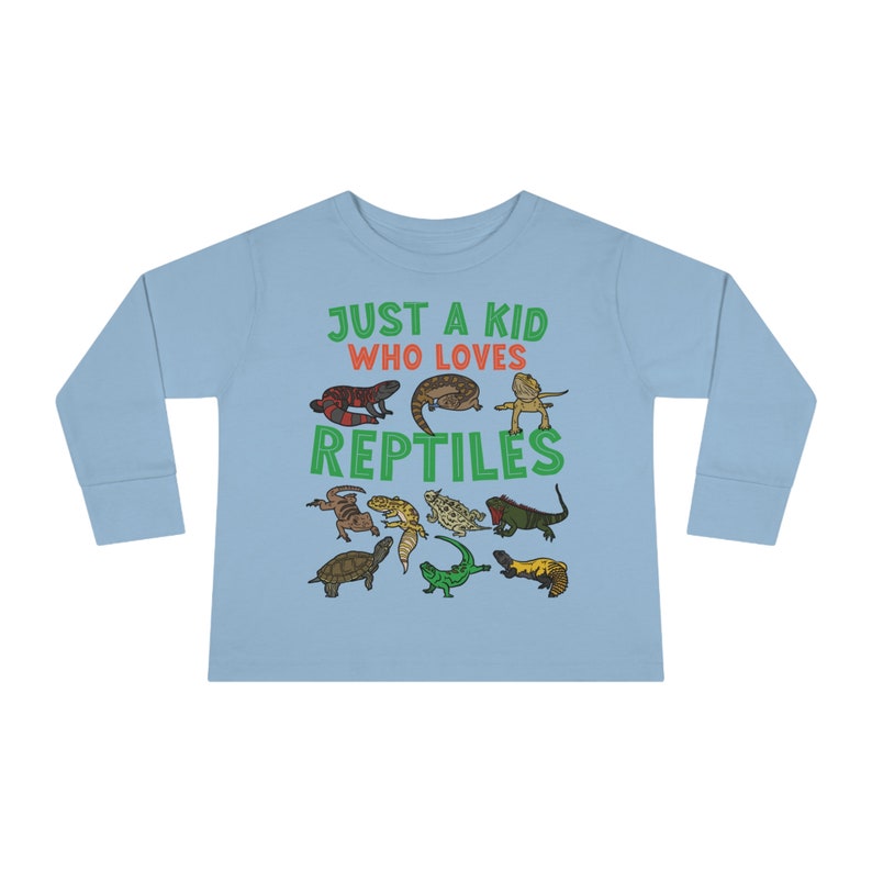 Toddler Reptile Shirts, Long Sleeve Lizard Shirts Just A Kid Who Loves Reptiles Shirts - Kids Youth Sizing - Reptile Lover Child T-Shirts Light Blue