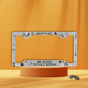 License Plate Frame, Spooky Vibes Be Kind To All Kind, Goth Creaturecore Witchy Car Accessories, Gray Vanity Tag Cover, Halloween Lover Gift