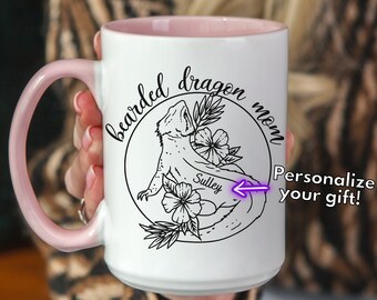 Bearded Dragon Mom Two-Tone Coffee Mug 15oz, Reptile Mom Gift, Bearded Dragon Secret Santa, Mug for Bearded Dragon Pet Parent