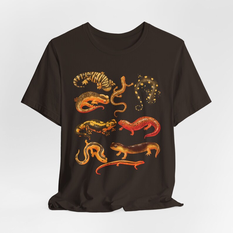 All Salamanders T-Shirt, Cottagecore Clothing, Watercolor Cute Salamander, Cozy Amphibian Shirt, Exotic Animal Lover Gift, Tiger Salamander Brown