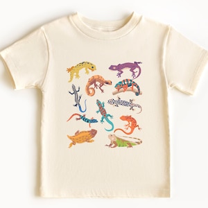 Kids Tee Shirt Artsy Cartoon Exotic Lizards T-Shirt, Aesthetic Chameleon Horned Lizard Iguana Gecko Salamander Anole Reptile Youth Toddler
