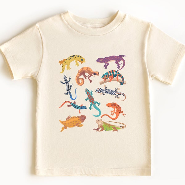 Kids Tee Shirt Artsy Cartoon Exotic Lizards T-Shirt, Aesthetic Chameleon Horned Lizard Iguana Gecko Salamander Anole Reptile Youth Toddler