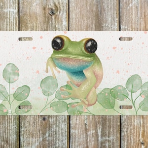 Frog Watercolor Front Car License Vanity Plate - Aesthetic Car Tag - Frog Lover Wall Decor.