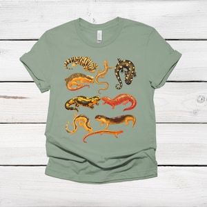 All Salamanders T-Shirt, Cottagecore Clothing, Watercolor Cute Salamander, Cozy Amphibian Shirt, Exotic Animal Lover Gift, Tiger Salamander Sage