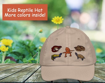 Youth Kids Size Hat, Cute Reptile Embroidered Hat for Kids, Reptile Theme Baseball Hat, Kids Salamander Turtle Snake Birthday Gifts