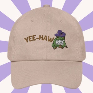 Cowboy Frog Yee-Haw Embroidered Dad Hat - Cool Frog Hats - Funny Frog Gift Idea - Yee-Haw Frog