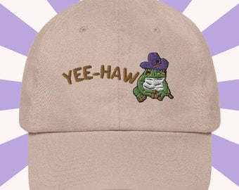 Cowboy Frog Yee-Haw Embroidered Dad Hat - Cool Frog Hats - Funny Frog Gift Idea - Yee-Haw Frog