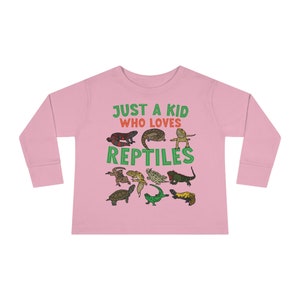 Toddler Reptile Shirts, Long Sleeve Lizard Shirts Just A Kid Who Loves Reptiles Shirts - Kids Youth Sizing - Reptile Lover Child T-Shirts Pink