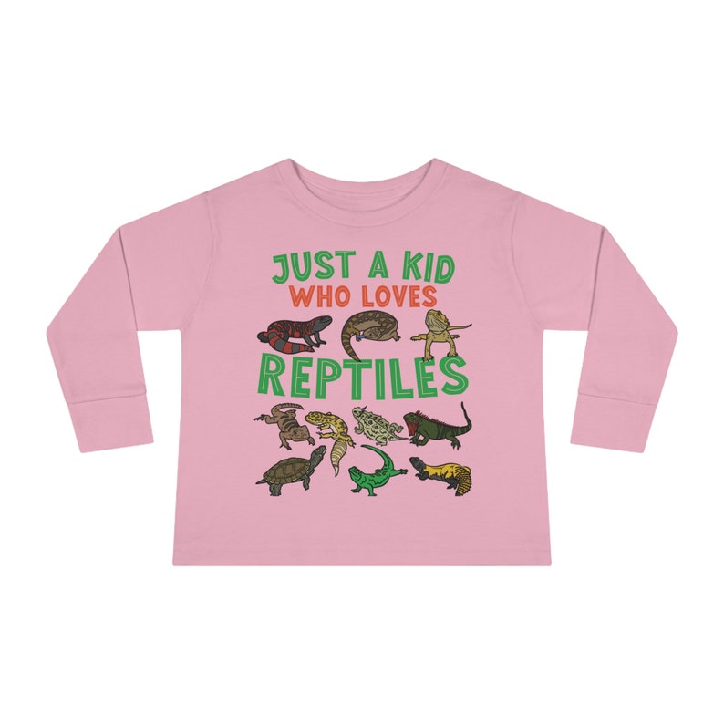 Toddler Reptile Shirts, Long Sleeve Lizard Shirts Just A Kid Who Loves Reptiles Shirts - Kids Youth Sizing - Reptile Lover Child T-Shirts Pink