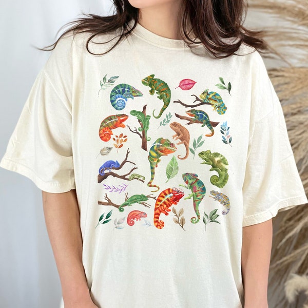Comfort Colors Watercolor Chameleons Cottagecore Crewneck Sweatshirt - Aesthetic Clothing - Reptile Vibes - Lizard Mom Gifts