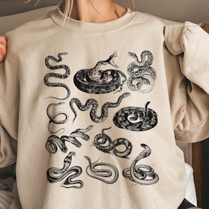 Snake Sweatshirt Vintage Sketch Drawings - Naturecore Aesthetic Animal Clothing Wardobe - Dark Cottagecore Shirt, Goblincore Snake Gift