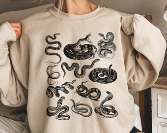 Snake Sweatshirt Vintage Sketch Drawings - Naturecore Aesthetic Animal Clothing Wardobe - Dark Cottagecore Shirt, Goblincore Snake Gift