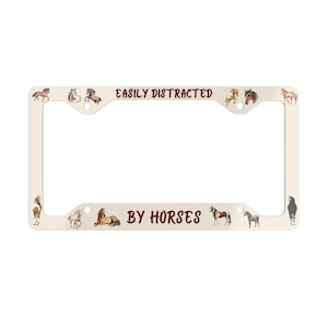 Horse License Plate Frame, Easily Distracted By Horses, Car Accessories, Equestrian Gift, Horse Lover Gift, Metal License Plate Holder,