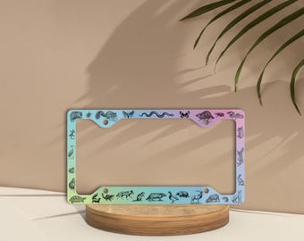 Cute Critters and Bugs License Plate Frame, Pastel Rainbow, Be Kind To All Kinds, Animals Car Accessories, Support Nature, Earth Day Gift