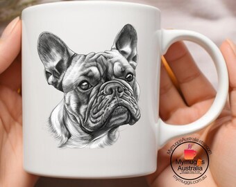 Dog Mugs, French Bulldog Mug, Realistic Frenchie Portrait Coffee Cup for Dog Lovers