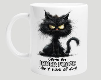 Funny Black Cat Coffee Mug, Cat Lover Gift, 11oz Ceramic