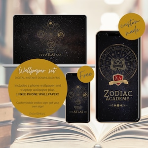 Tapety inspirowane Akademią Zodiaku| Natychmiastowe pobieranie Znak zodiaku Astrologia telefon Wygaszacz ekranu laptopa Tło Atlas Booktok Acotar Gemini