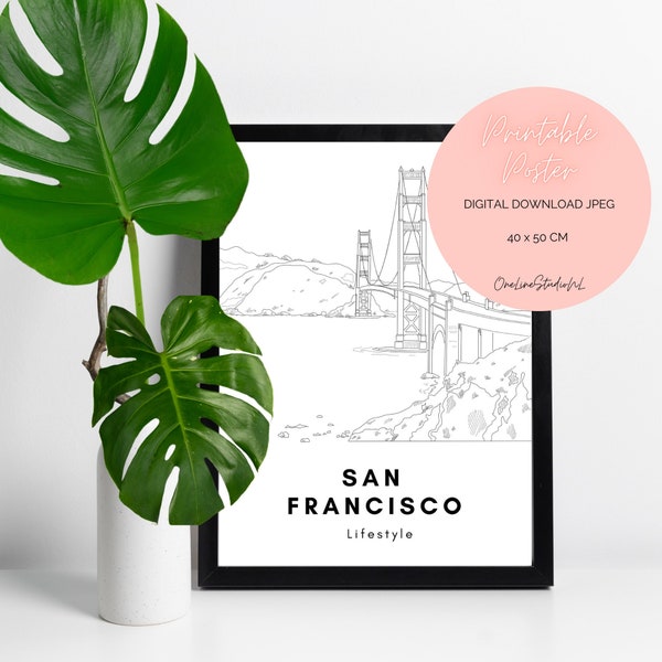 Printable Poster San Francisco Lifestyle | Digital Instant Download Modern Line Art Travel Destination Aesthetic Holliday America