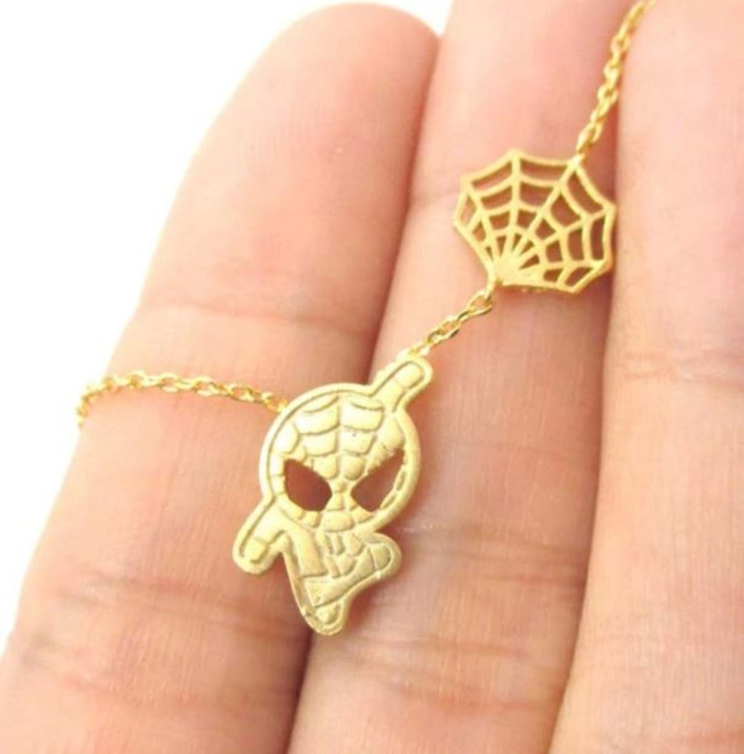 Spiderman Necklace Silver Marvel Jewelryspiderman Necklace Etsy