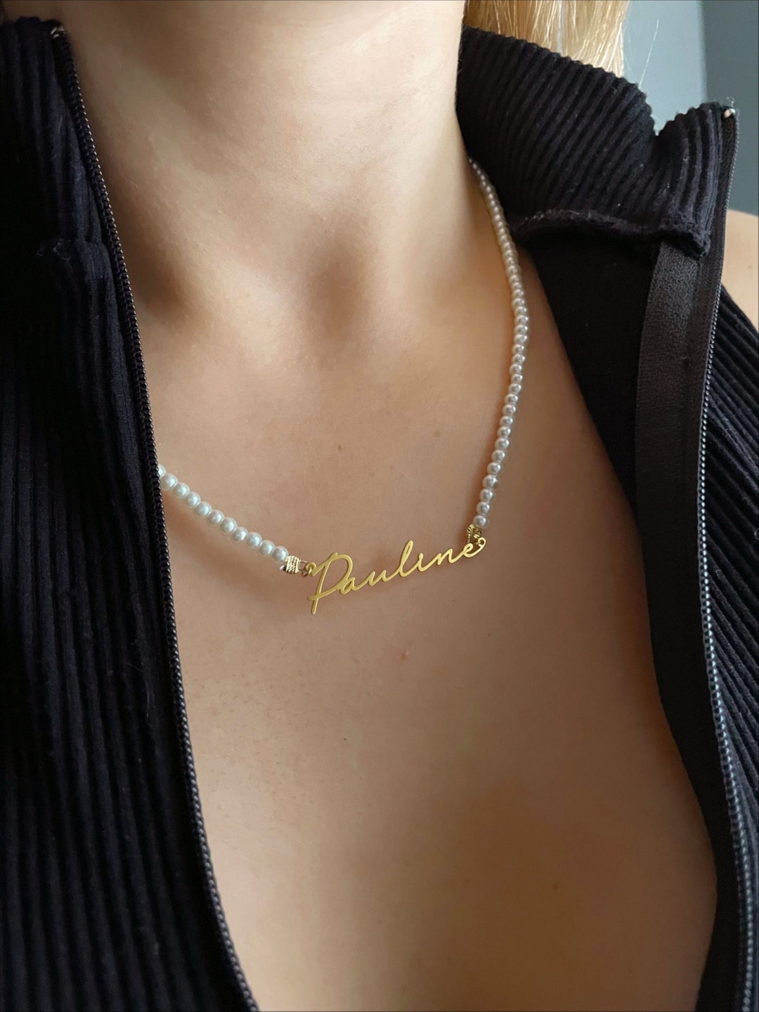 Personalized Pearl Name Necklacename Pearl Necklace Etsy