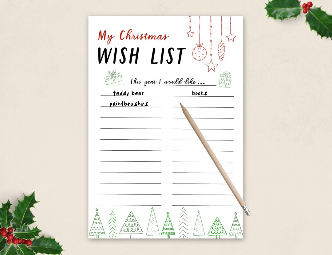 Christmas Wish List Printable PDF | Wish List for Kids Letter to Santa | Instant Download ...