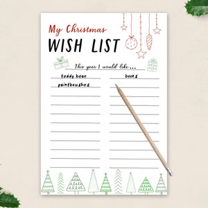 Weihnachts-Wunschliste PDF zum Ausdrucken | Wunschliste für Kinder Brief an den Weihnachtsmann | Sofortiger Download Druckbare Wunschliste | Schlicht & festlich