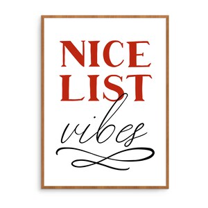 Nice List Vibes Christmas Wall Art Printable | Christmas Word Art Christmas Print | Christmas Wall Decor Xmas Print | Red Christmas Art