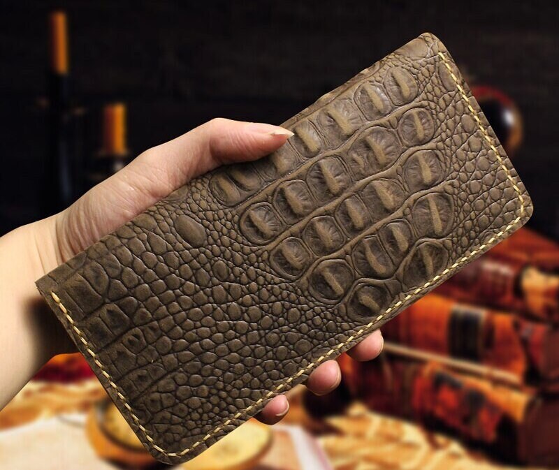 Handcrafted Alligator Crocodile Skin Leather Men's Luxury Zipper ID Card  Wallets