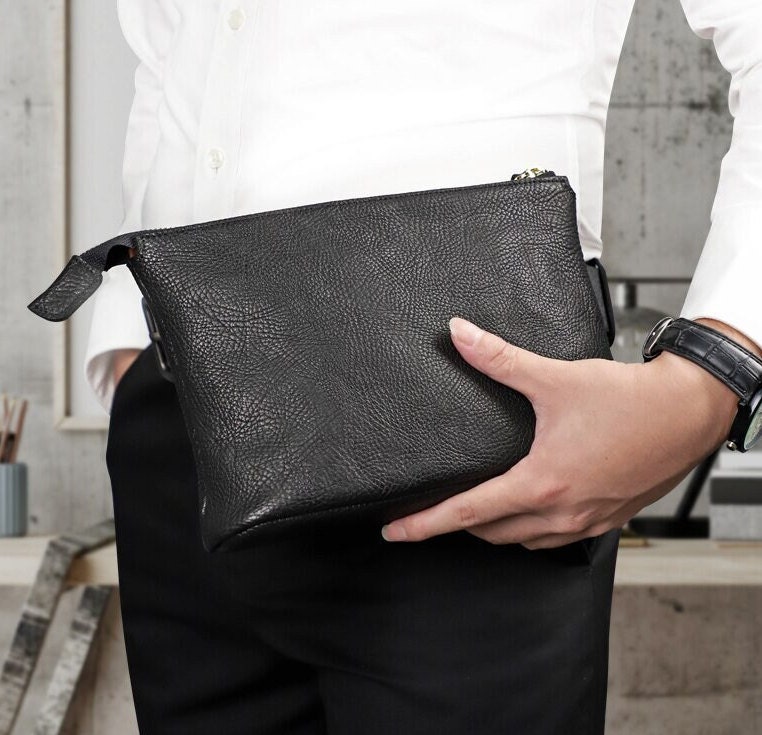 Vintage hand-stitched genuine leather men's clutch bag business