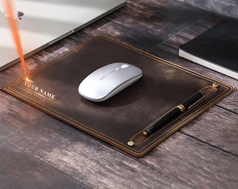 Leather Mouse Pad Mat Laptop Nubuck Rectangle Leather Mouse pad with Pen Holder gaming mouse pad- custom mouse pad- desk mat Gift for him