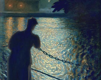 Escena iluminada por la luna en Örebro / Gustaf Fjaestad /1897