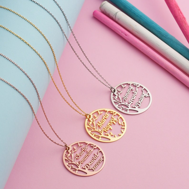 Family Tree Name Necklace, Multiple Names Necklace, Personalized Name
