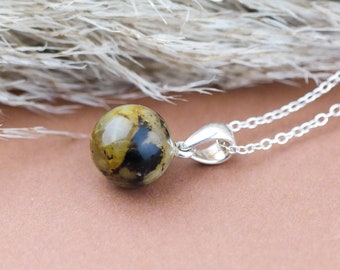 Modern chic Baltic amber ball pendant | Women round silver pendant | Unique handmade Baltic amber jewelry | Gift for women | Hand carved