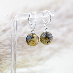 Chic green Baltic amber drop earrings | Dangle earrings with natural gemstone bead | Chic women earrings | Handmade jewelry