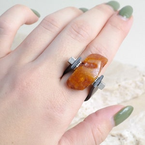 Adjustable natural Baltic amber ring | Natural amber stone ring | Unisex amber ring | Handmade amber jewelry |