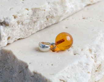 Chic and tiny natural Baltic amber ball pendant | Women round silver pendant | Unique handmade Baltic amber jewelry | Gift for women |