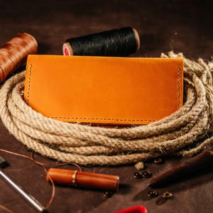 Cartera larga de cuero / Cartera minimalista para tarjetas / Cartera de cuero tipo sobre / Cartera de mano hecha a mano / Cartera personalizada / Regalo para él