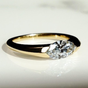 East West Marquise Lab Diamond Ring | Half Bezel Solitaire | 0.5 to 2.0ct Engagement Ring | Modern Lab Grown Gold Jewelry