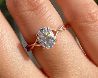 1.5ct Oval Lab Diamond Solitaire Ring, 14K Solid Gold Minimal Promise Ring