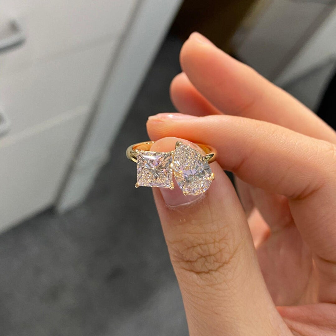 Elegant 4 Carat Princess Pear Cut Lab Diamond Engagement Ring Crafted ...