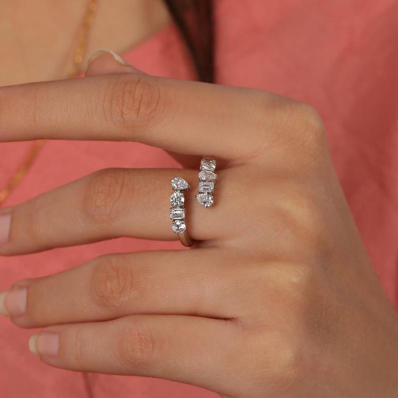 Open Pass Rings Open Bypass Multi-shape Diamond Statement Ring in White Gold - Etsy