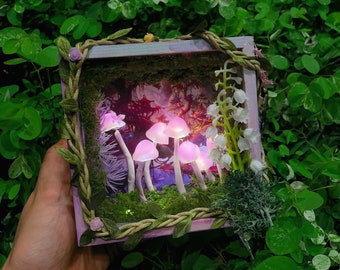 Cute Purple Box Mushroom Lamp  Handmade Mushroom Night Light Woodland Nightlight Table Lamp Unique Box Light Birthday Christmas Gift