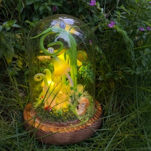 Eichhörnchen und Pilz Nachtlicht Kinderzimmer Kristall Lichter Marienkäfer Fee Wald Nachtlampe Schreibtisch Dekor